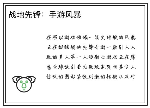 战地先锋：手游风暴